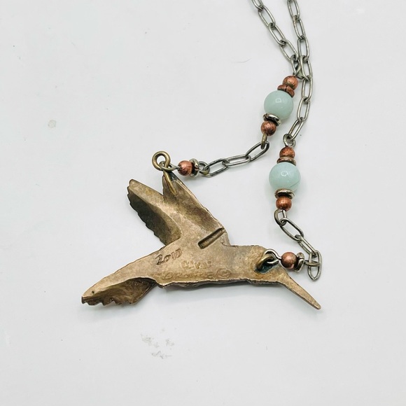 Bronze Hummingbird Necklace by Cavin Richie Bead Accents Sterling Silver Chain - Picture 8 of 12